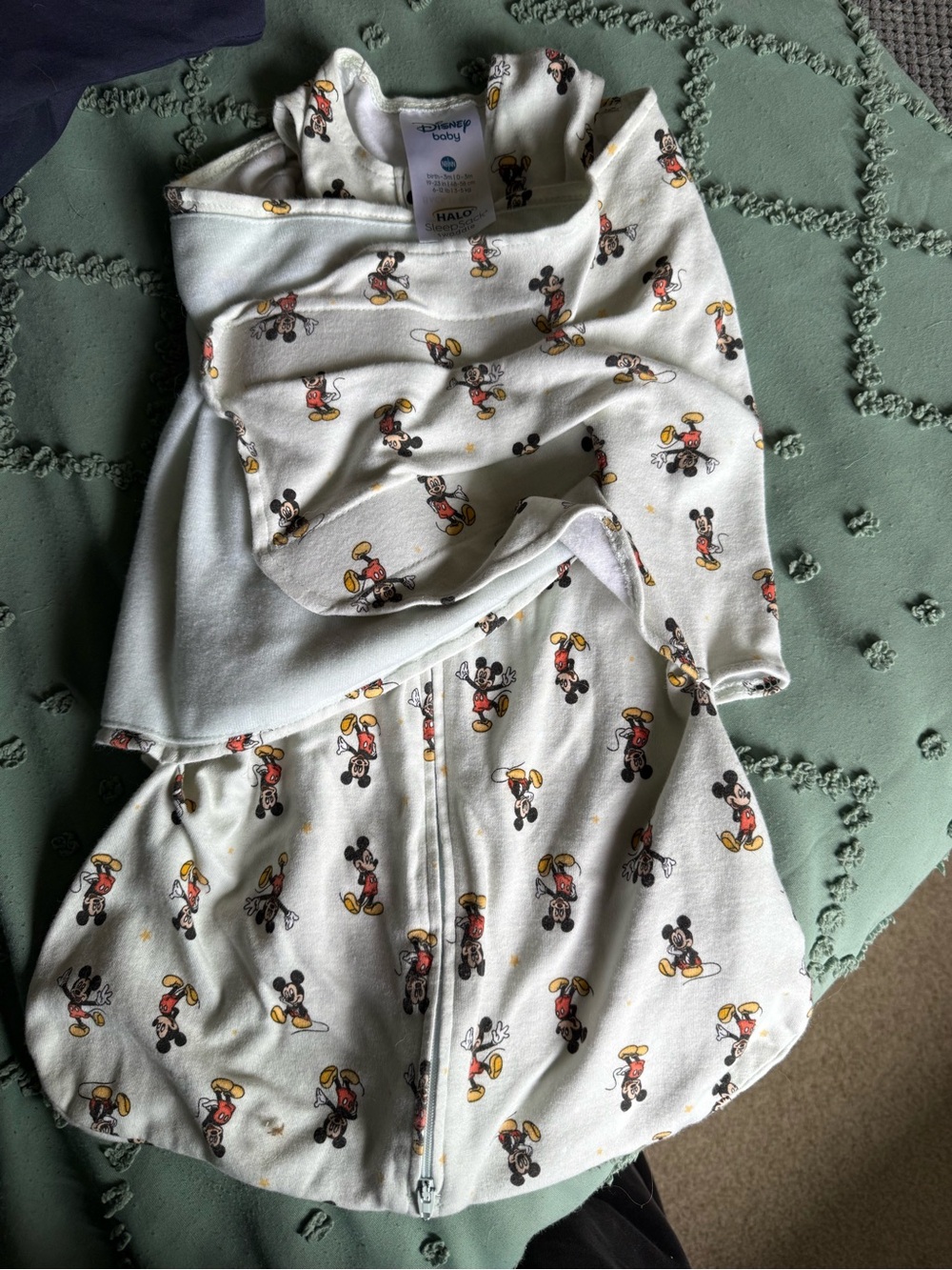 Disney Baby White Mickey Mouse Print Swaddle Sack with Yellow & Red Accents